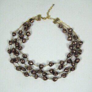 4 Strand Floating Beaded Necklace 15 inch Choker Strand Imitation Pearl